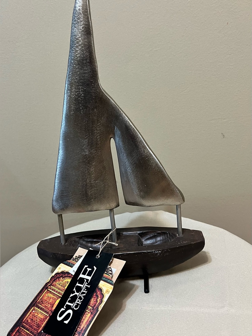 Silver and Brown Nautical Sailboat Figurine